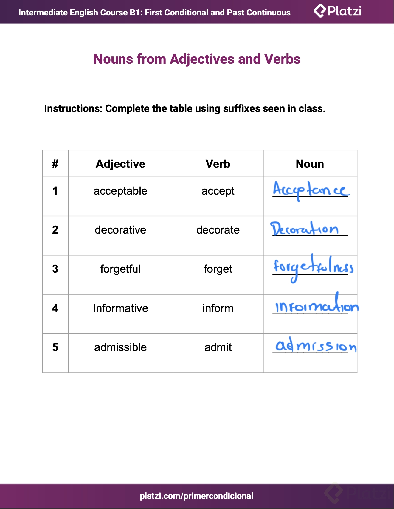 Sustantivos derivados de adjetivos y verbos Platzi